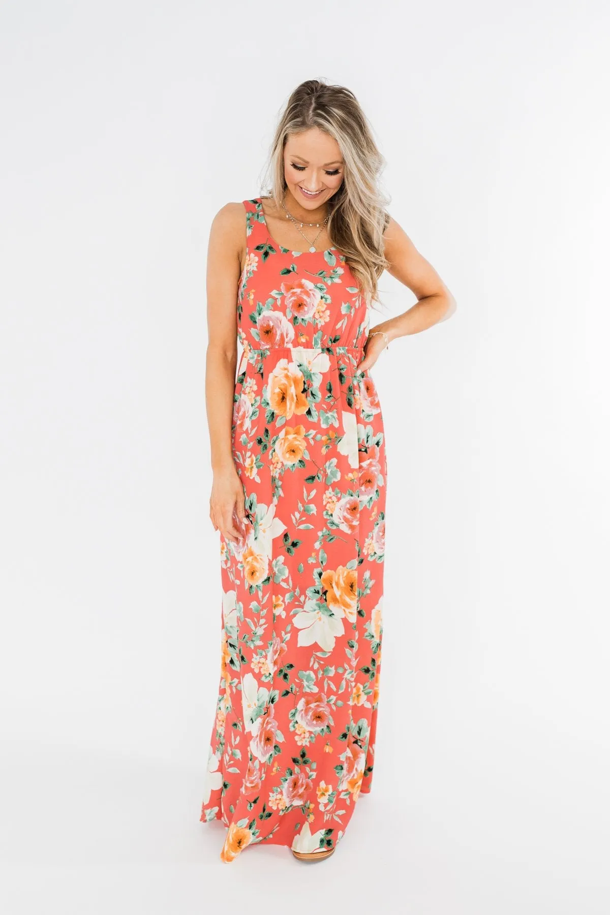 Floral Maxi Dress- Coral