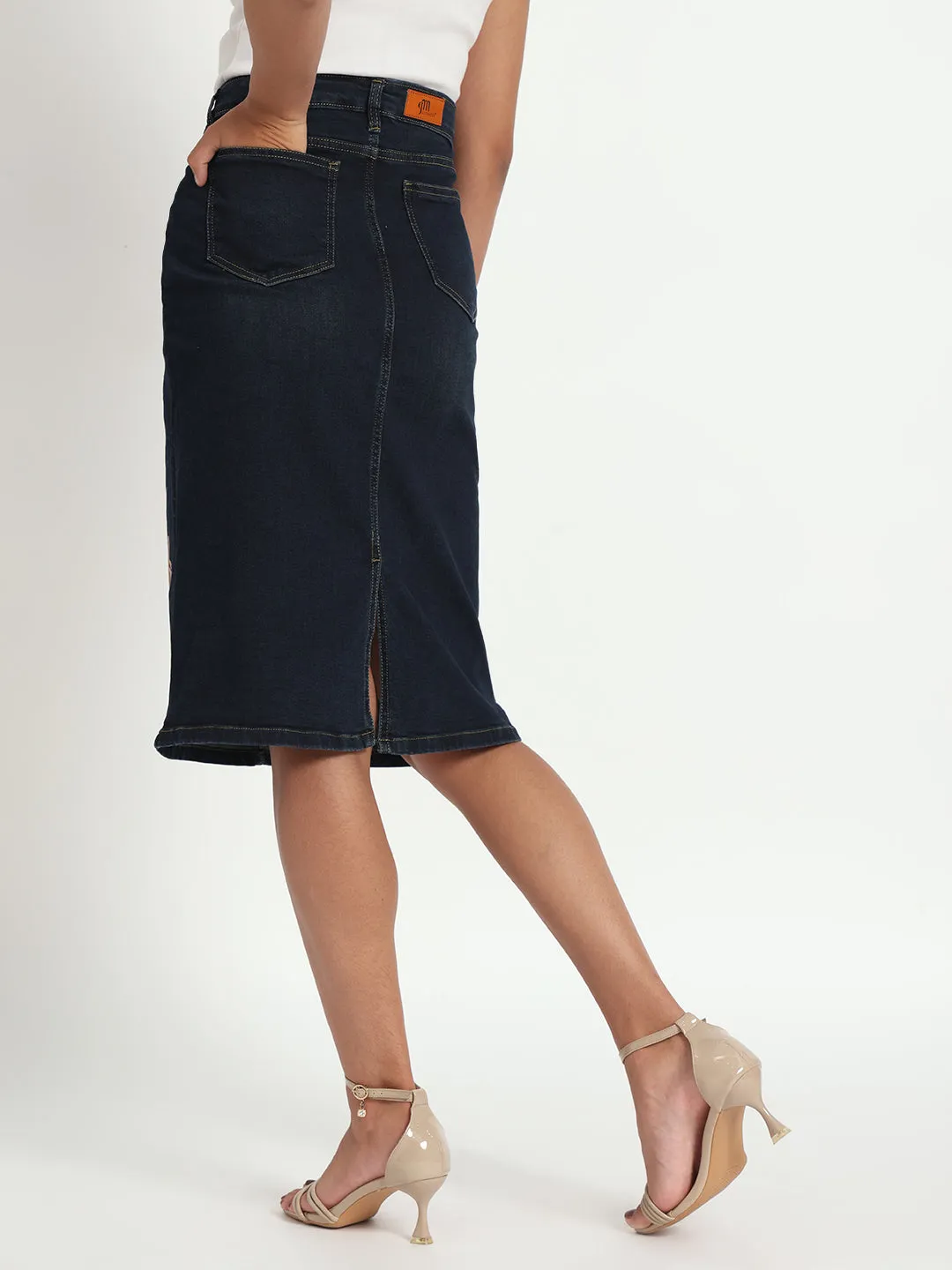 Floral Muse Hand-Painted Knee Length Denim Skirt