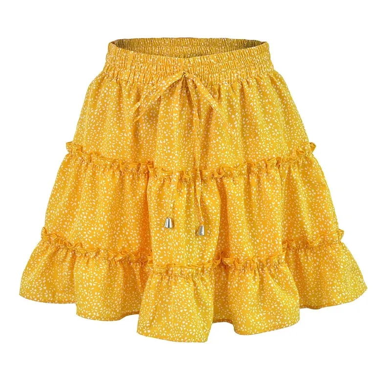 Floral Print High-Waisted Ruffle Hem Mini Skirt