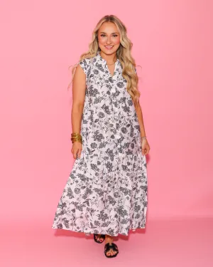 Floral Print Maxi Dress in Black