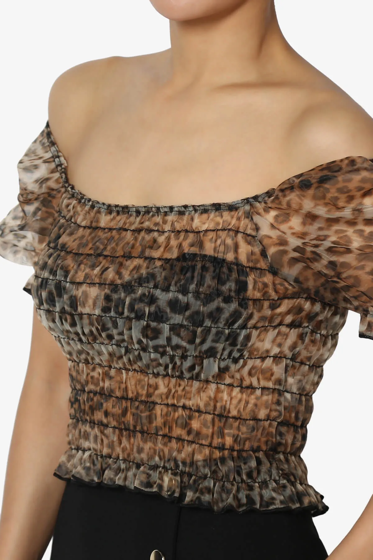 Franco Leopard Print Organza Sheer Blouse