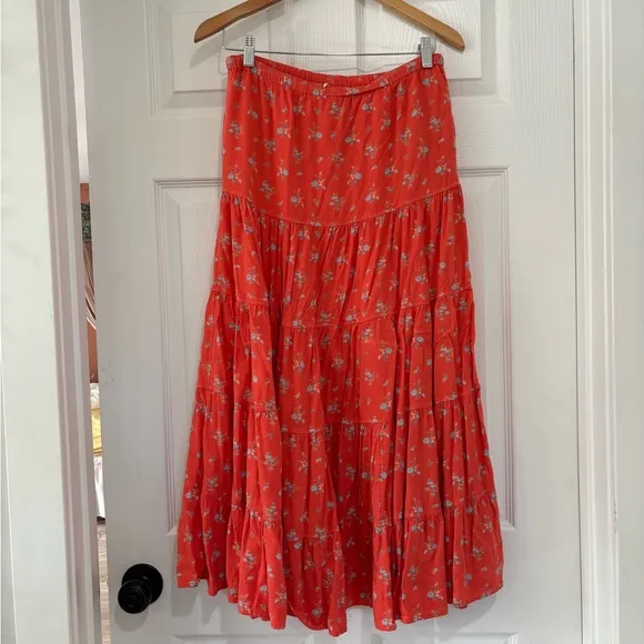 Free People Floral Coral Maxi Skirt