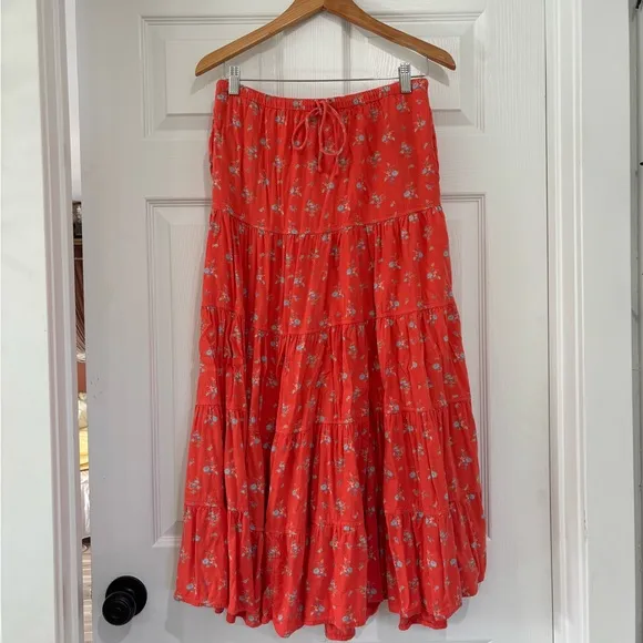 Free People Floral Coral Maxi Skirt