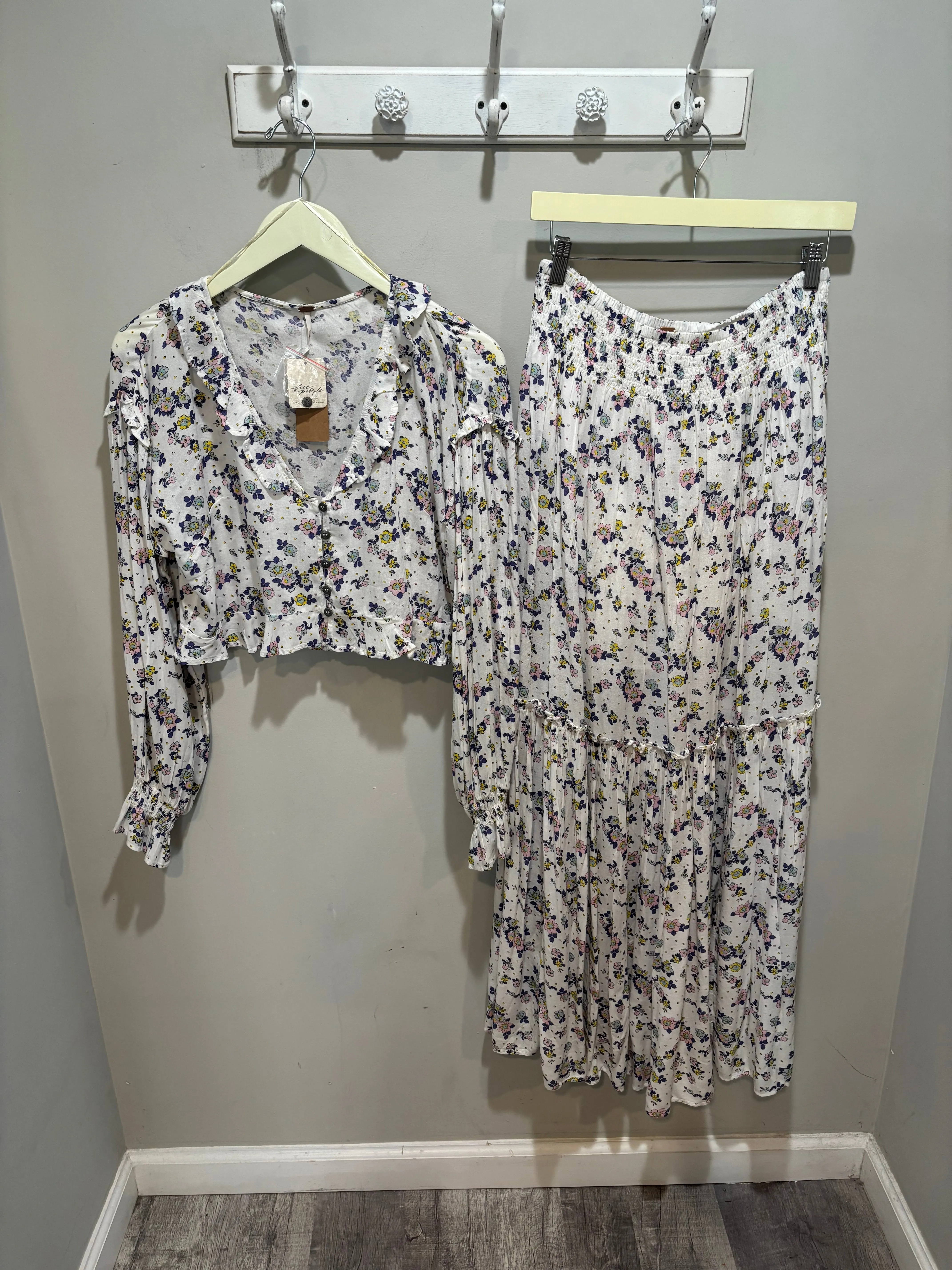Free People white Floral Maxi Skirt Set