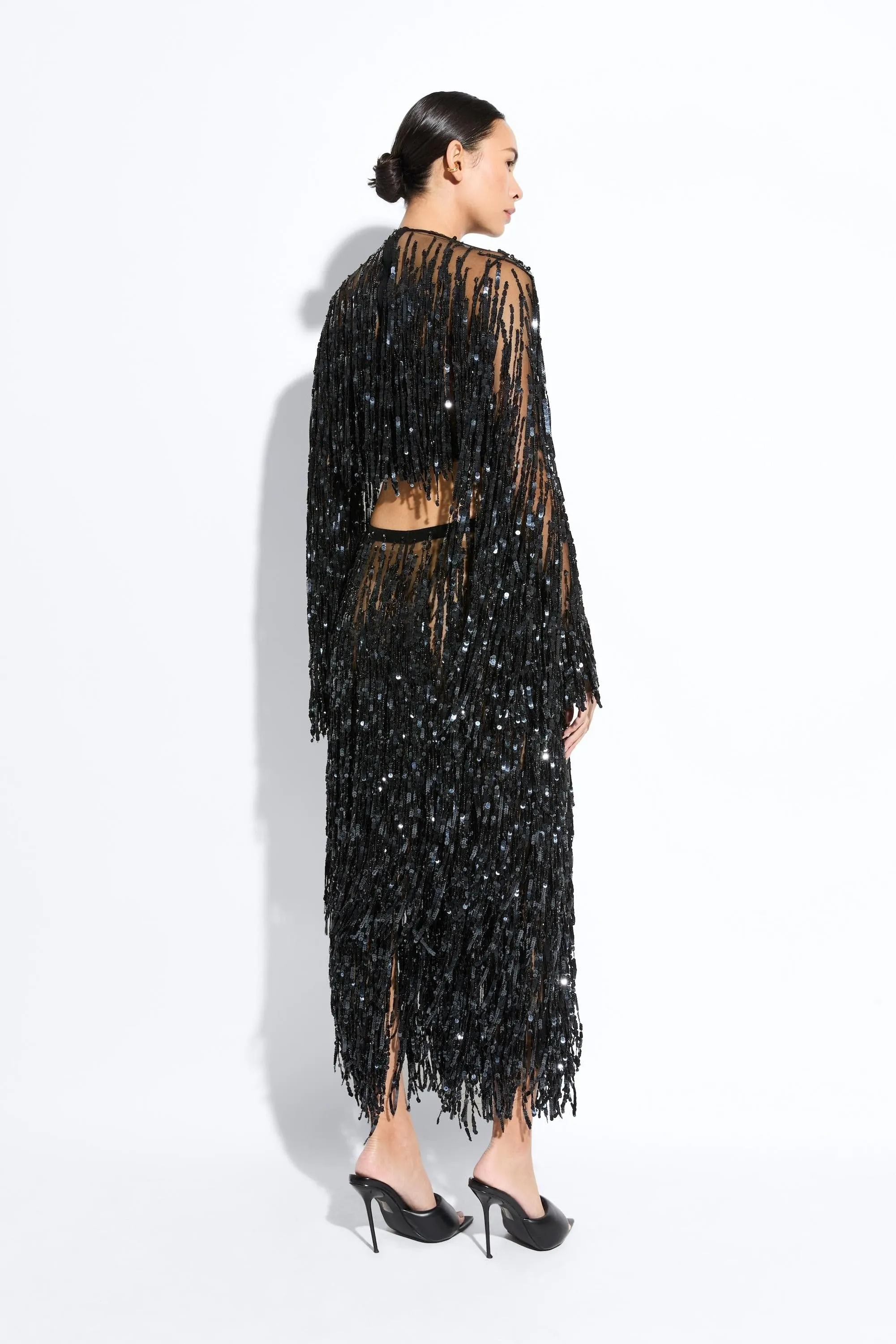 Fringe Sequin Pencil Skirt