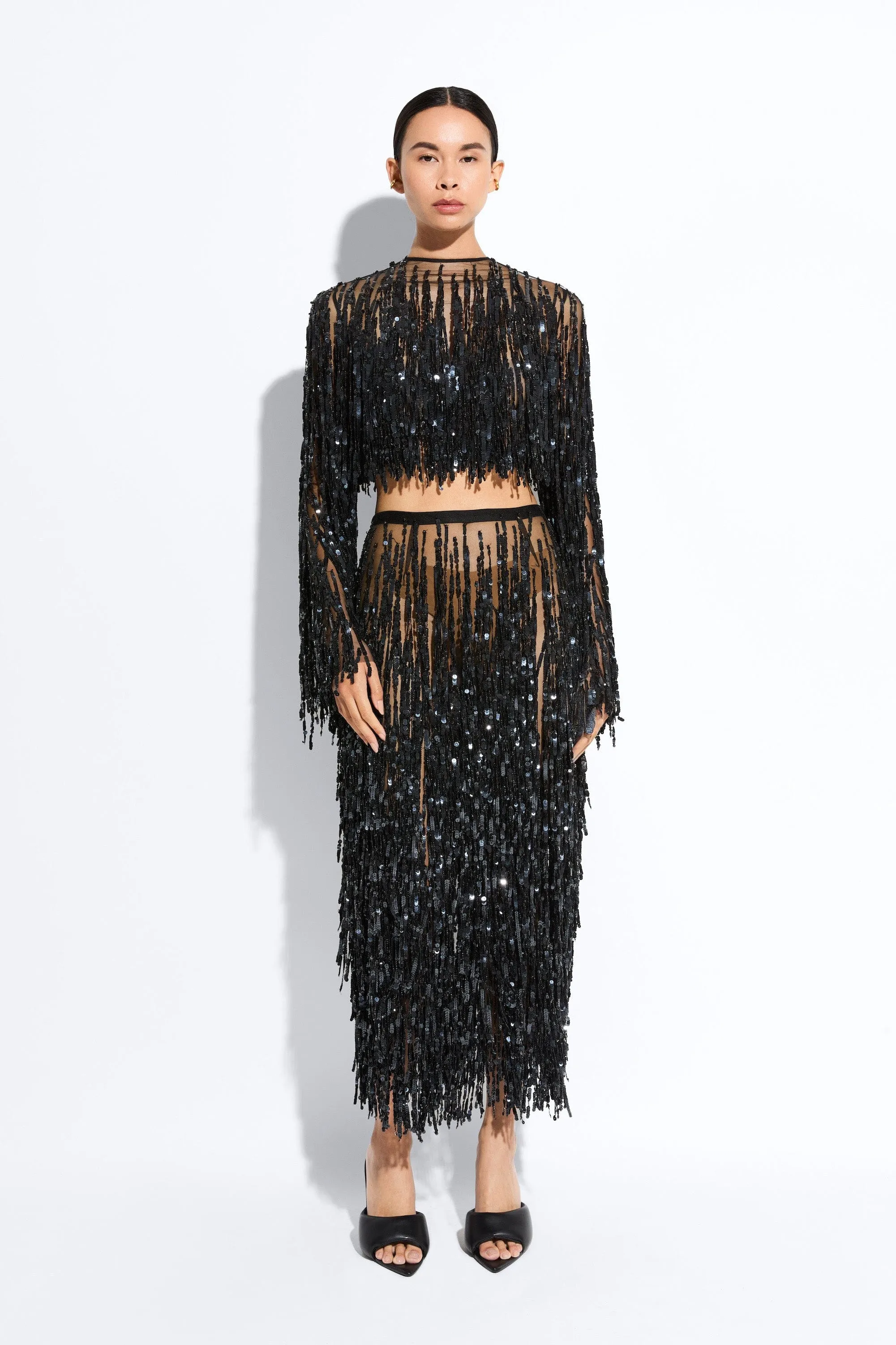 Fringe Sequin Pencil Skirt
