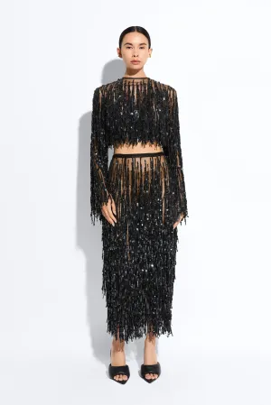 Fringe Sequin Pencil Skirt