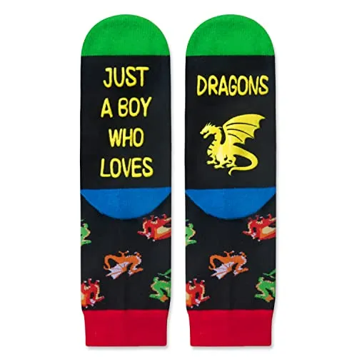 Fun Dragon Gifts for Boys Gifts for Kids Who Love Dragon Cute Boy's Crazy Dragon Socks, Gifts for 4-7 Years Old Boys