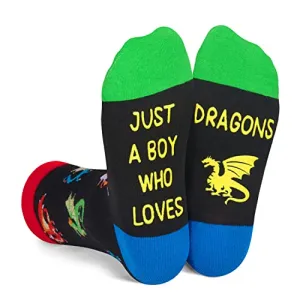 Funny Dragon Socks for Boys 7-10 Years, Novelty Dragon Gifts For Dragon Lovers, Children's Day Gift For Your Son, Gift For Brother, Funny Dragon Socks for Kids, Boys Dragon Themed Socks