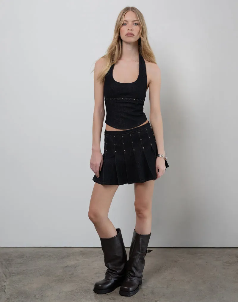 Gatlin Skirt in Chambray Studs Black