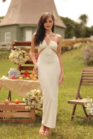 GERTRUDE Halter Cutout Stretch Midi Dress (White)