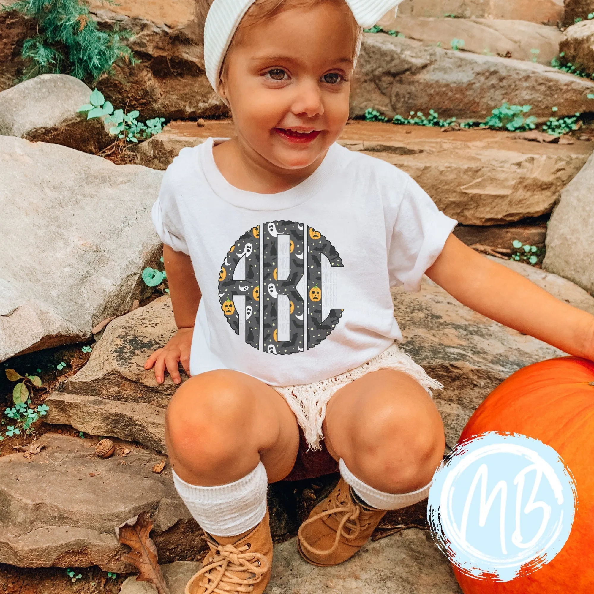 Ghost & Jack-o-lantern Monogram Tee