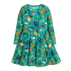 Girls Animal Print Long Sleeve Dress