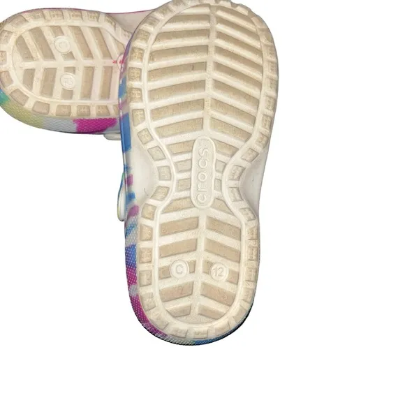 Girls CLASSIC LINED TIE-DYE CLOG Crocs child size 12 kids fuzzy lined pink blue