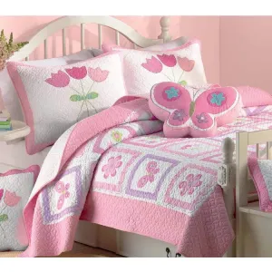Girls Color Butterfly Flower Printed Quilt Set