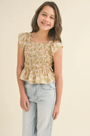 Girls Flutter Sleeve Smocked Top