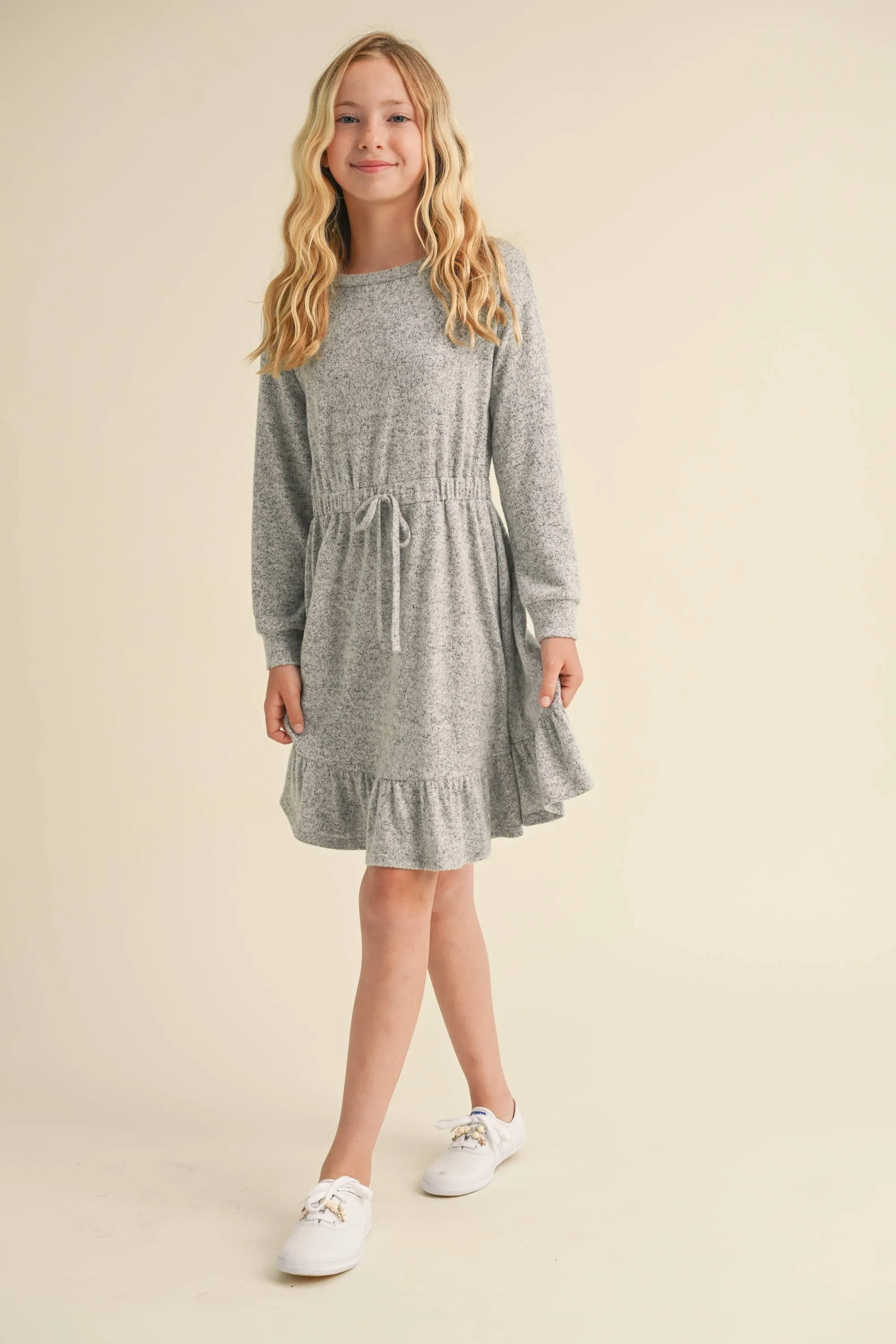 GIRLS HACCI LONG SLEEVE DRESS - GREY