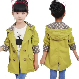 girls jacket children's clothing big kids spring & autumn child medium-long double breasted baby outerwear girl trench coat