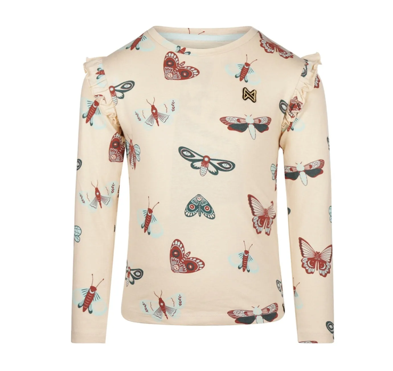 Girls Long Sleeve Tee with Ruffles in Butterfly Print: Size 2 to 6 Years