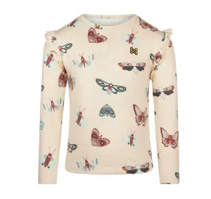 Girls Long Sleeve Tee with Ruffles in Butterfly Print: Size 2 to 6 Years