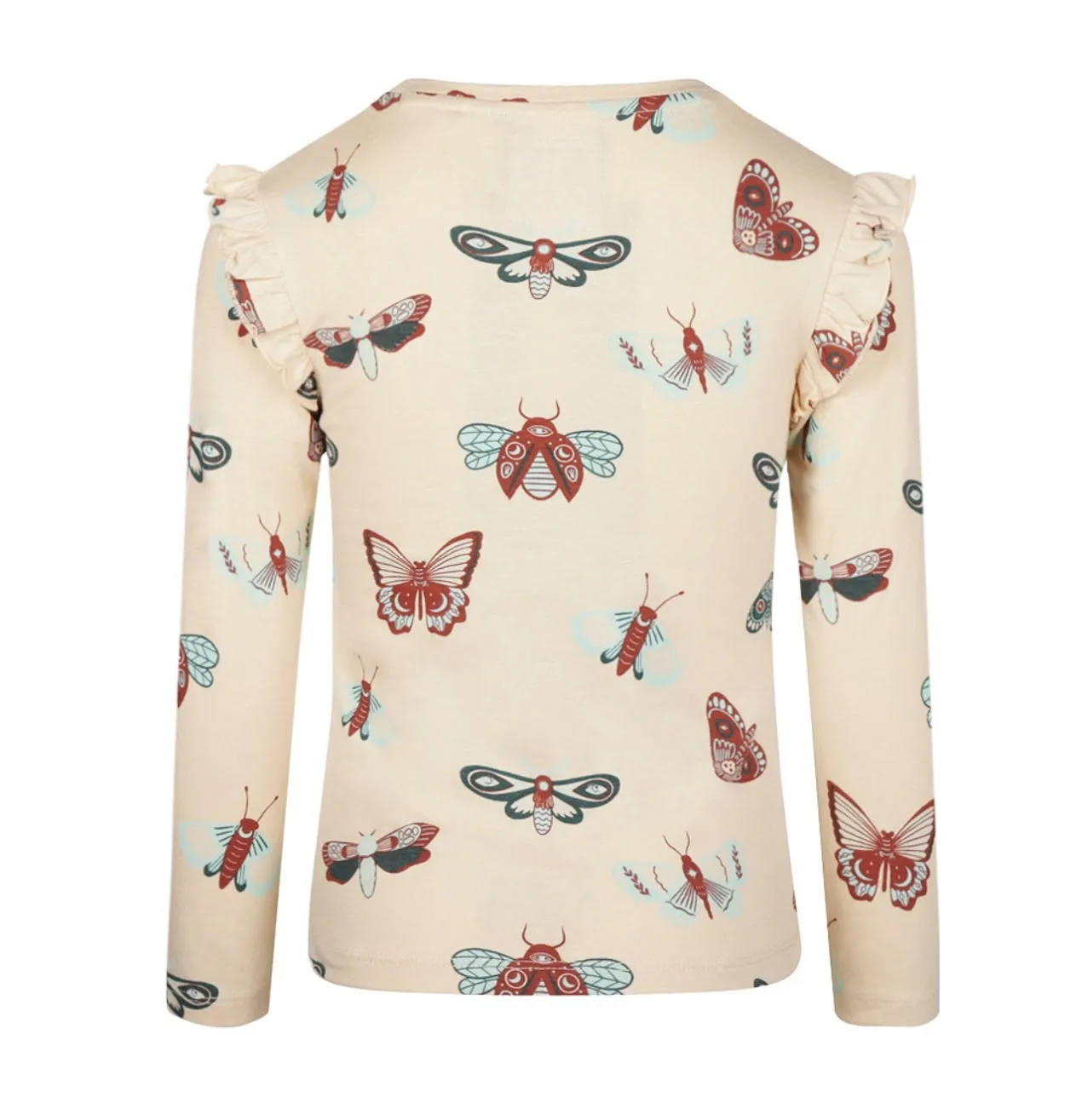 Girls Long Sleeve Tee with Ruffles in Butterfly Print: Size 2 to 6 Years
