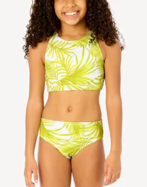 Girls Palm Paradise Rib High Neck Bikini Set