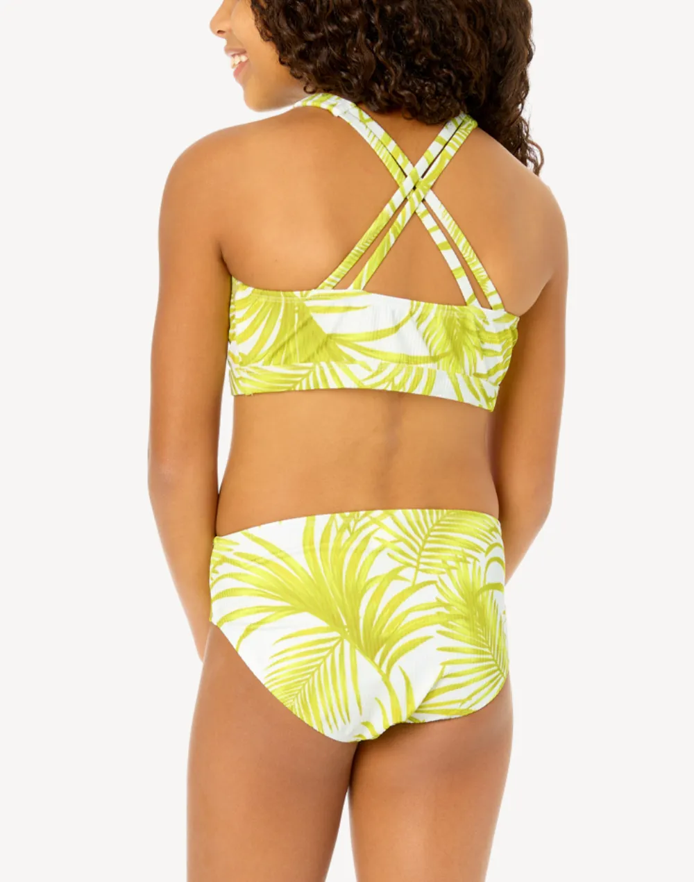 Girls Palm Paradise Rib High Neck Bikini Set