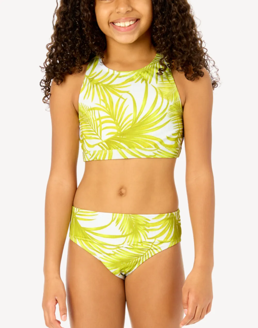 Girls Palm Paradise Rib High Neck Bikini Set