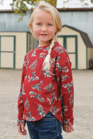GIRLS RED WESTERN PRINT BLOUSE