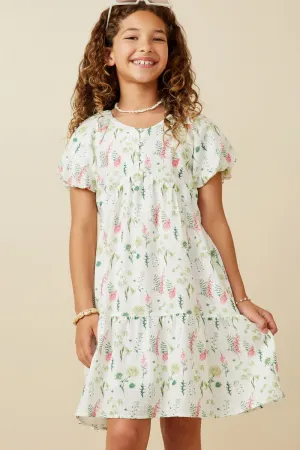 Girls Textured Floral Button Detail Dress