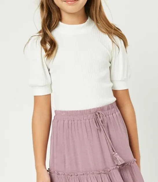 Girls Textured Puff Sleeve Top