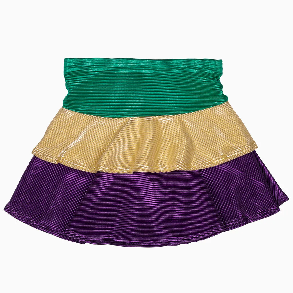 Girls Tiered Ruffle Skort in Metallic Mardi Gras