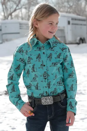 GIRLS TURQUOISE BARREL RACER LONG SLEEVE SHIRT