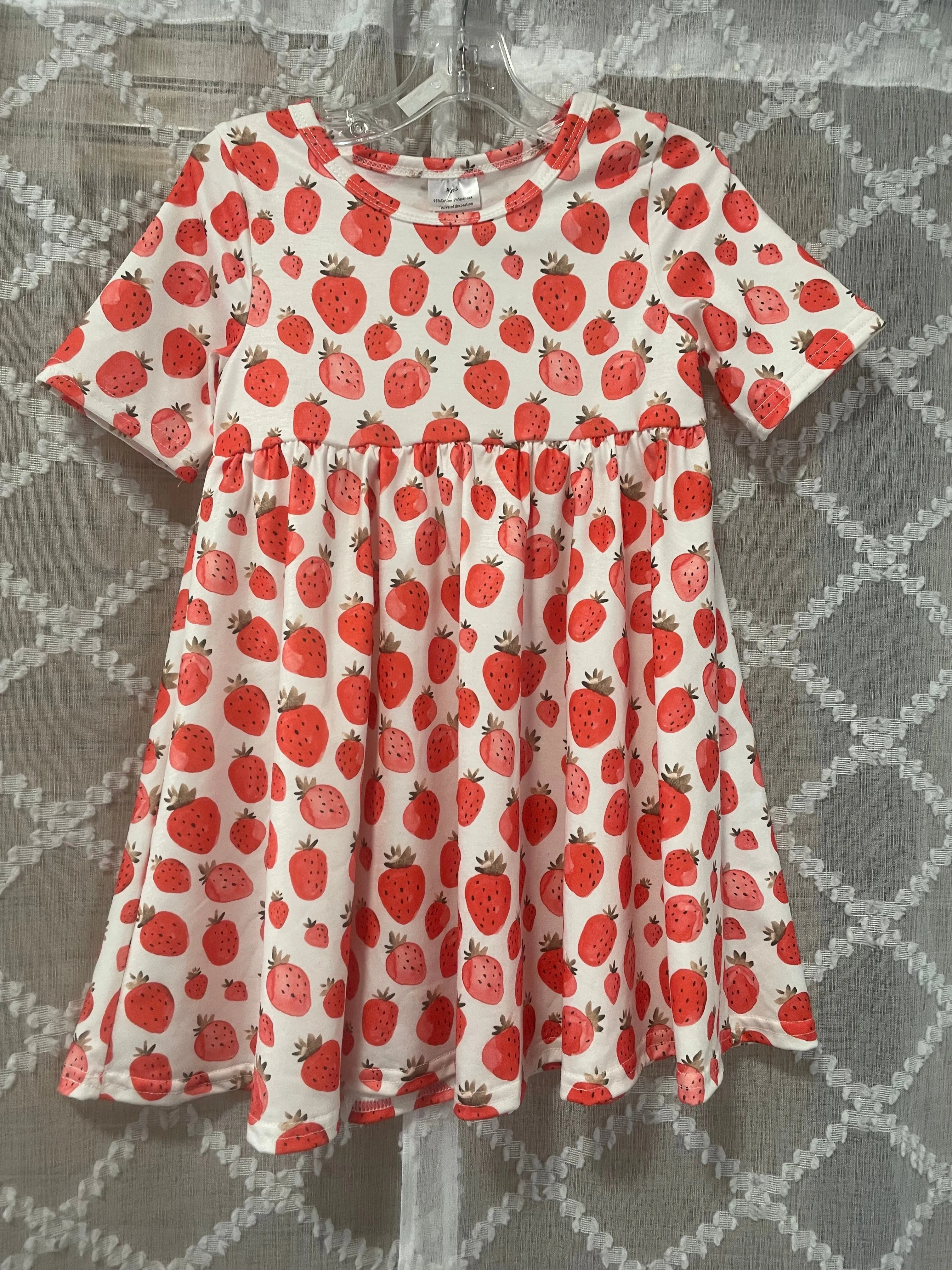 Girls White Dress w/Strawberry Print
