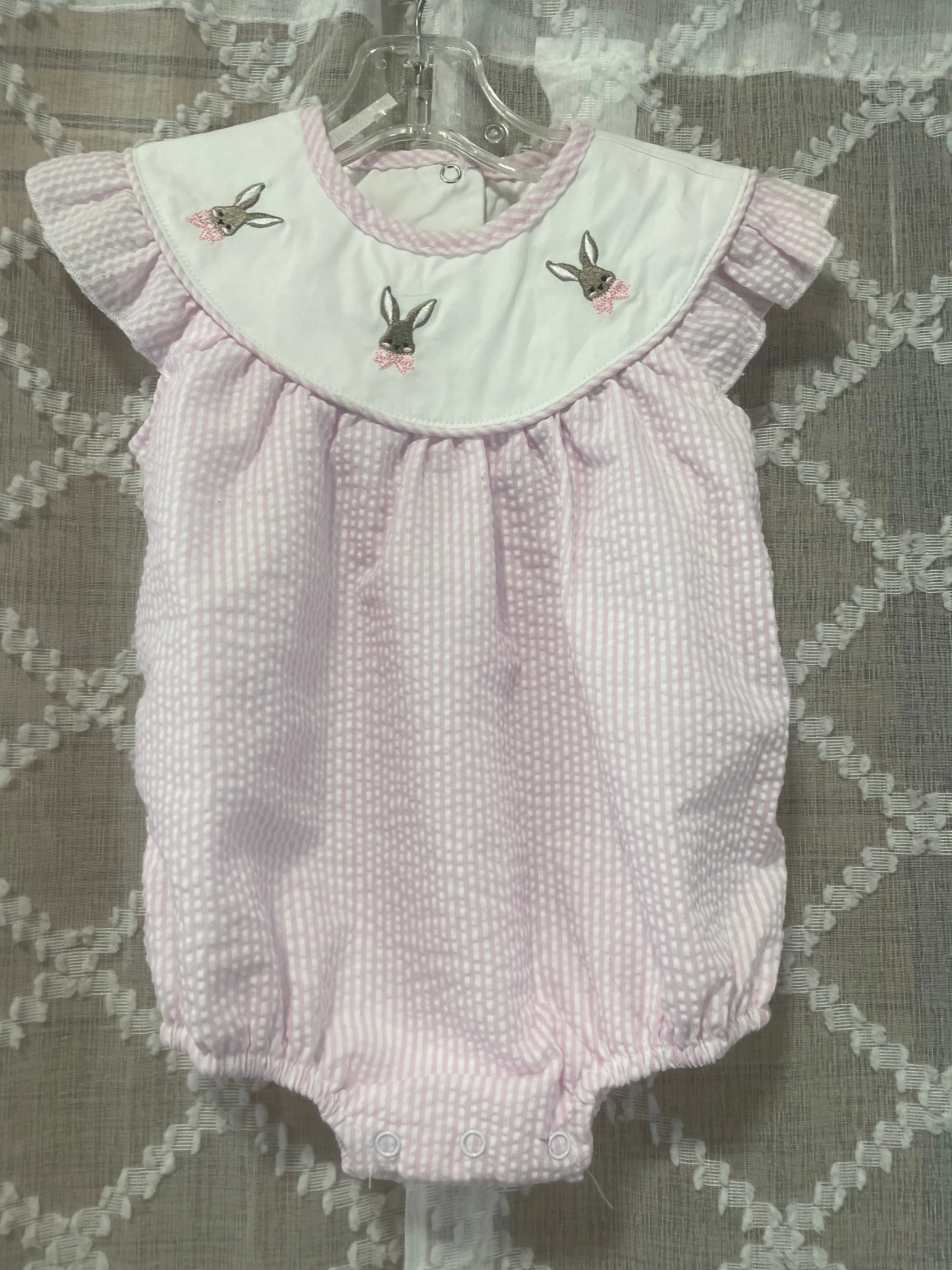 Girls White/Pink Onesie w/White Collar & Bunny Print