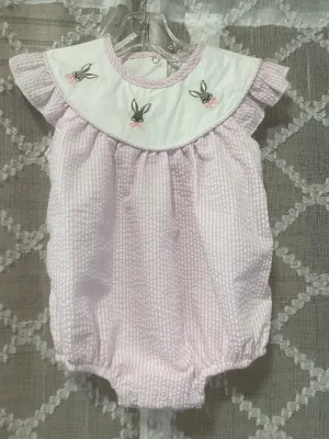 Girls White/Pink Onesie w/White Collar & Bunny Print