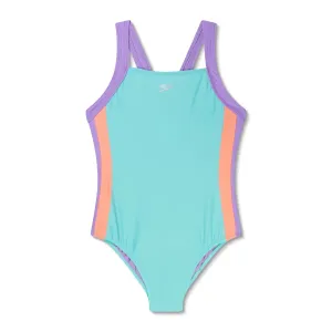 Girl's Youth Solid Vertical Splice One Piece Swimsuit
