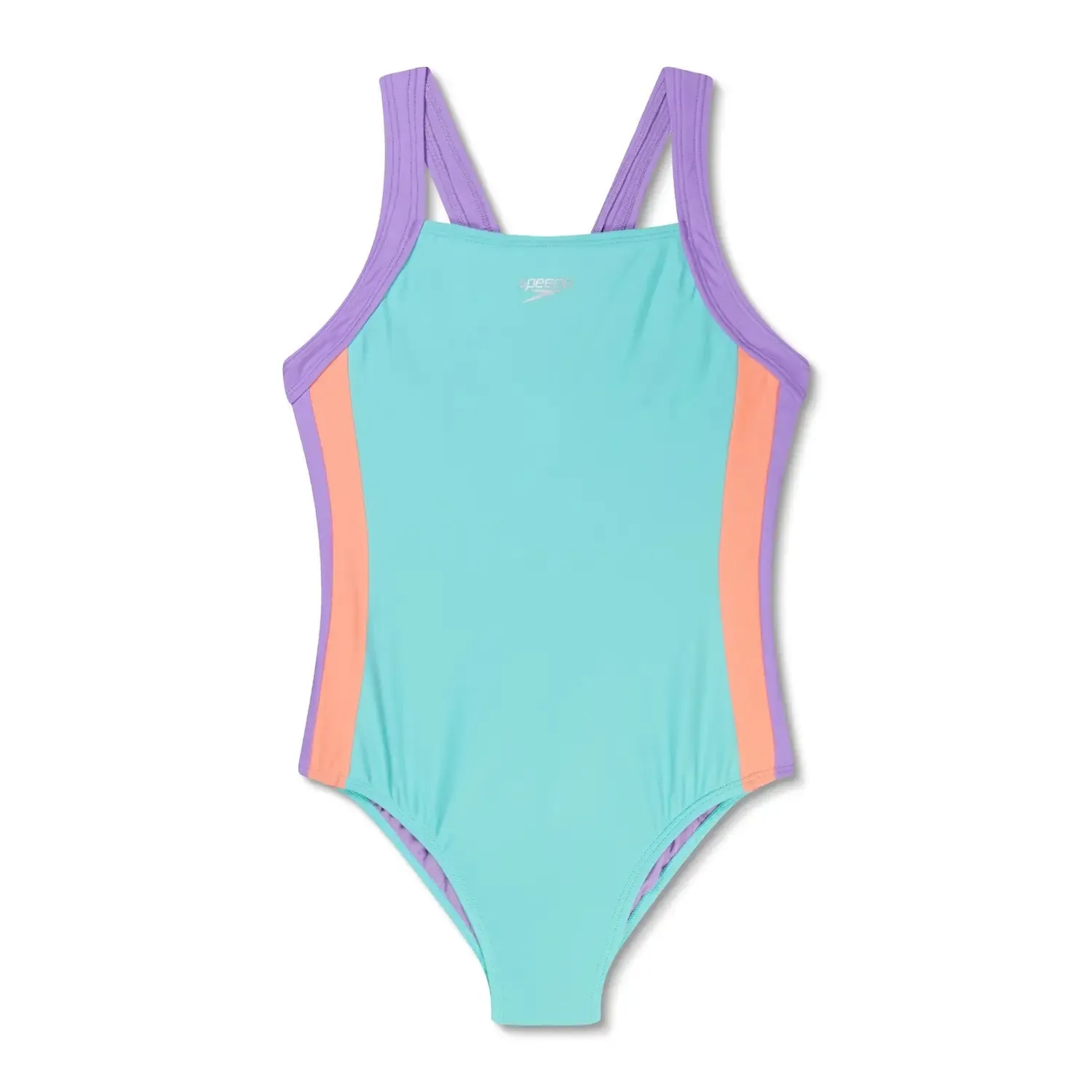 Girl's Youth Solid Vertical Splice One Piece Swimsuit