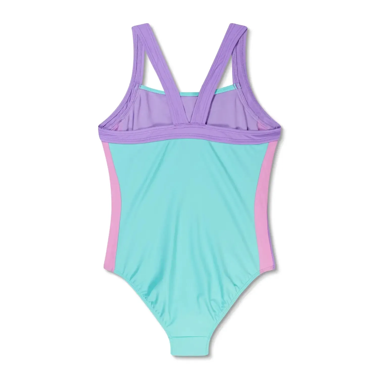 Girl's Youth Solid Vertical Splice One Piece Swimsuit