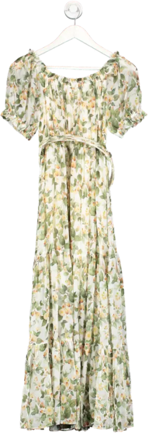 Goelia Green Silk Floral Print Maxi Dress UK S