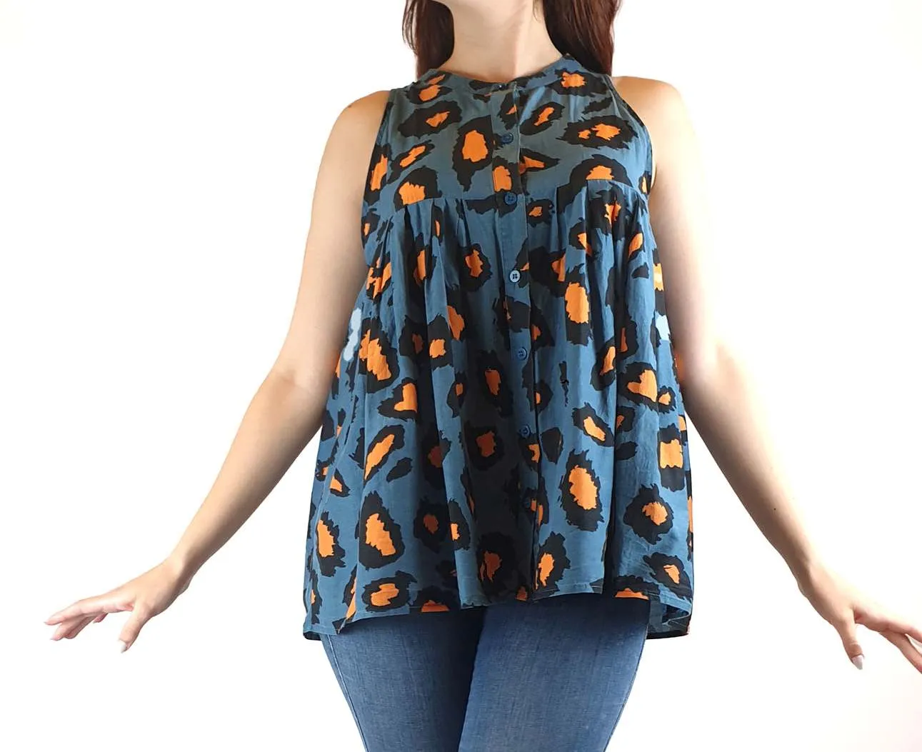 Gorman blue oversize sleeveless shirt top with animal print size 10