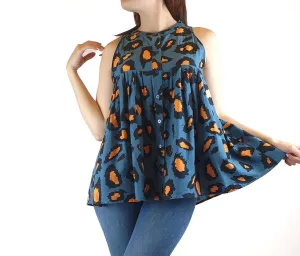 Gorman blue oversize sleeveless shirt top with animal print size 10
