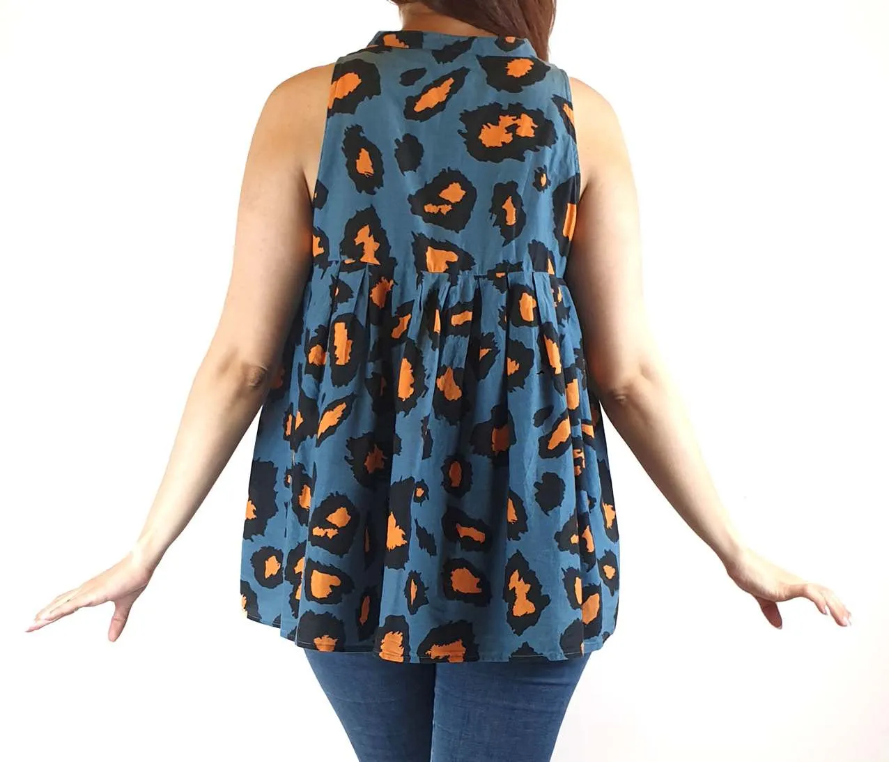 Gorman blue oversize sleeveless shirt top with animal print size 10