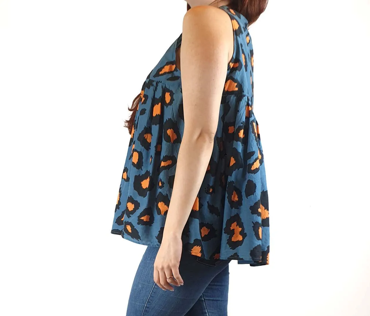 Gorman blue oversize sleeveless shirt top with animal print size 10