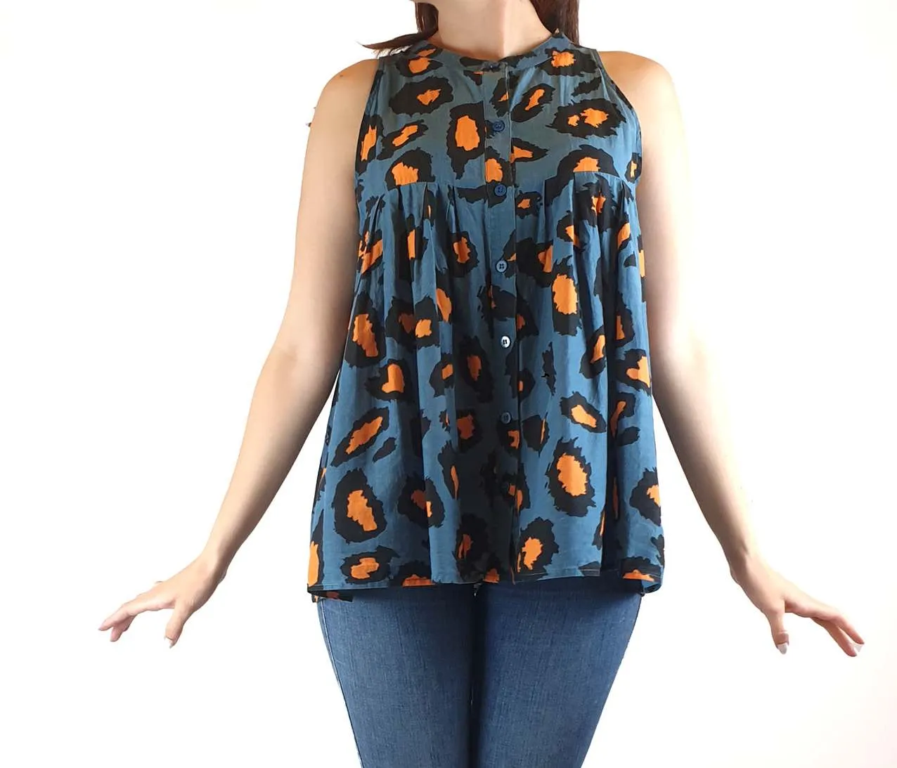 Gorman blue oversize sleeveless shirt top with animal print size 10