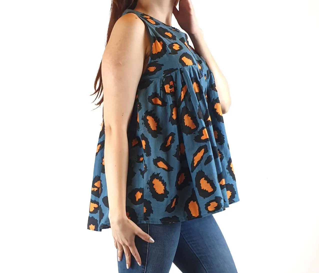 Gorman blue oversize sleeveless shirt top with animal print size 10