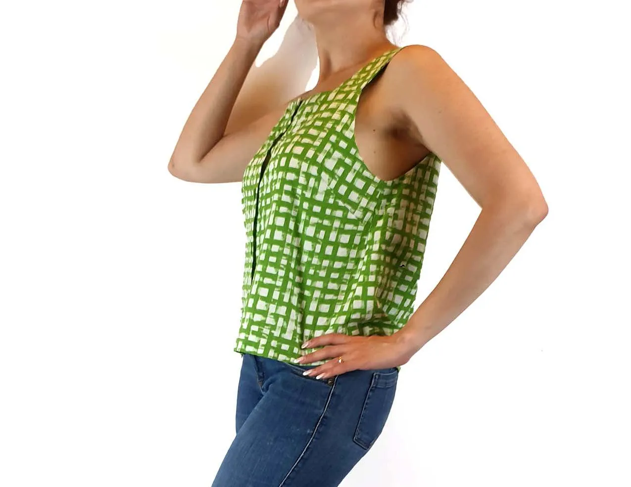 Gorman green and white check sleevless top size 10