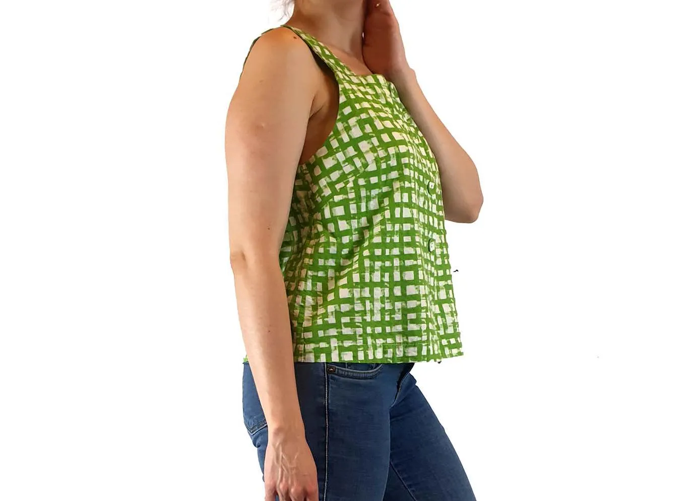 Gorman green and white check sleevless top size 10