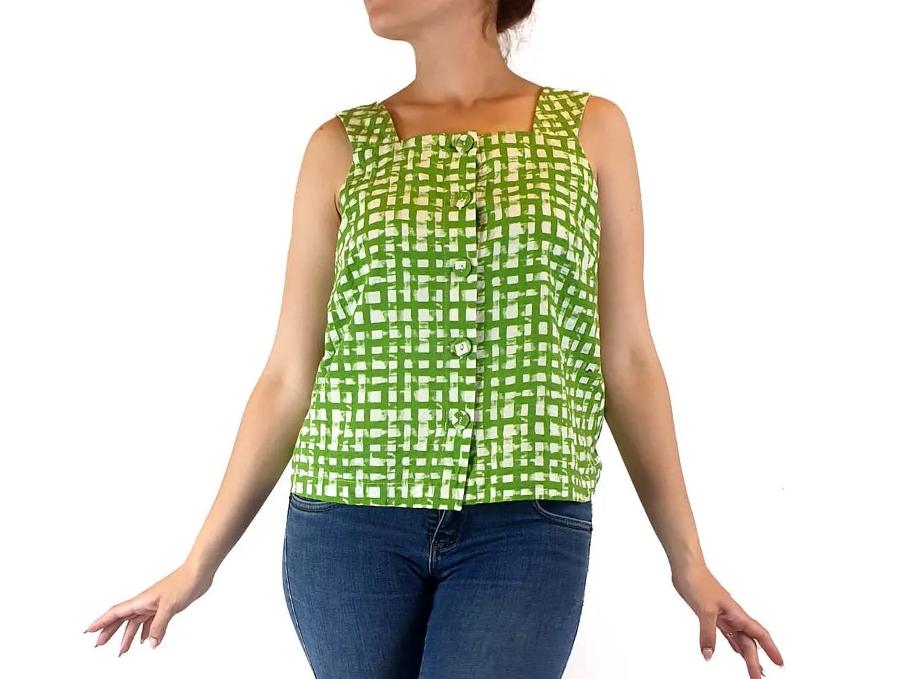 Gorman green and white check sleevless top size 10