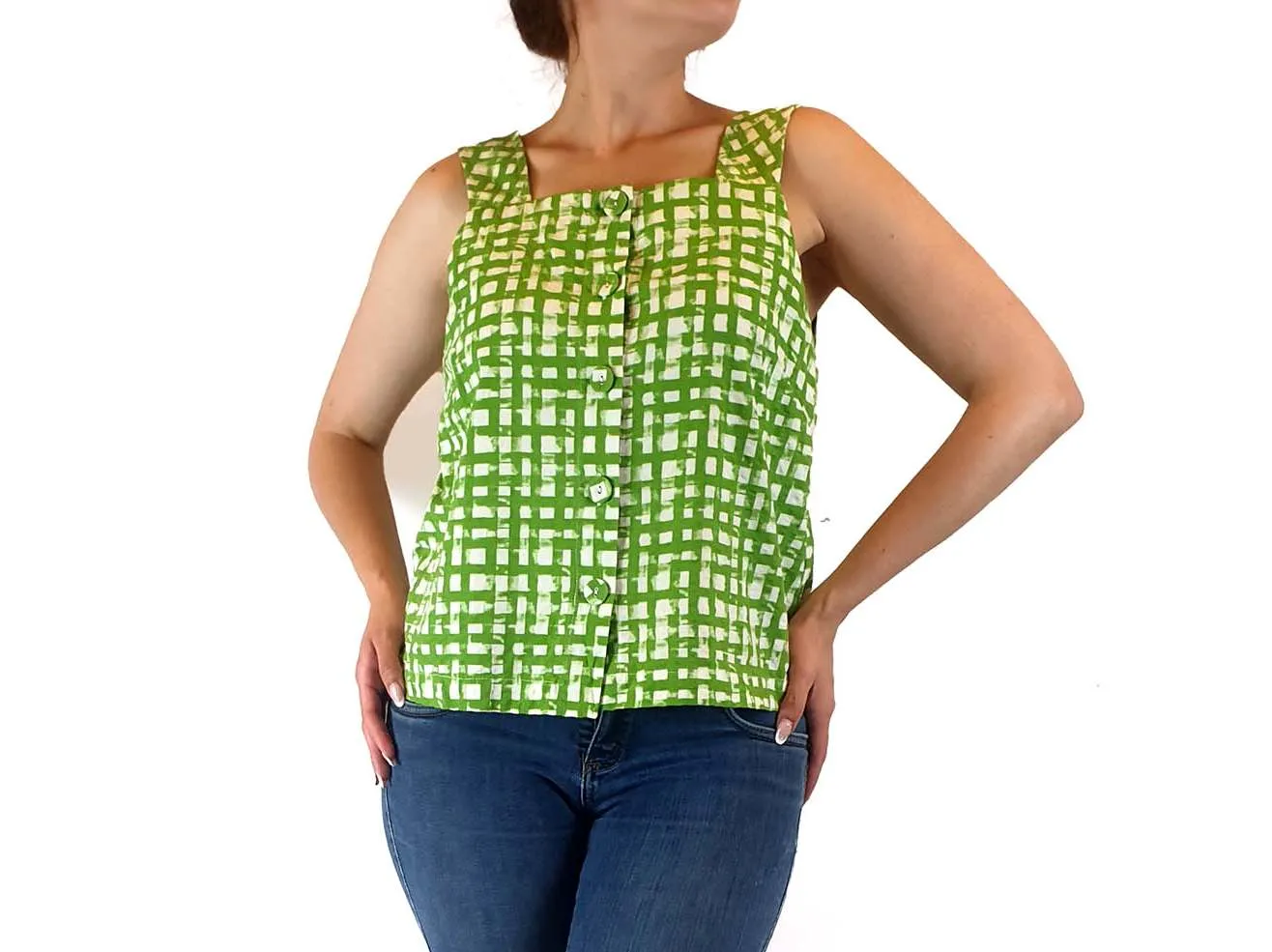 Gorman green and white check sleevless top size 10
